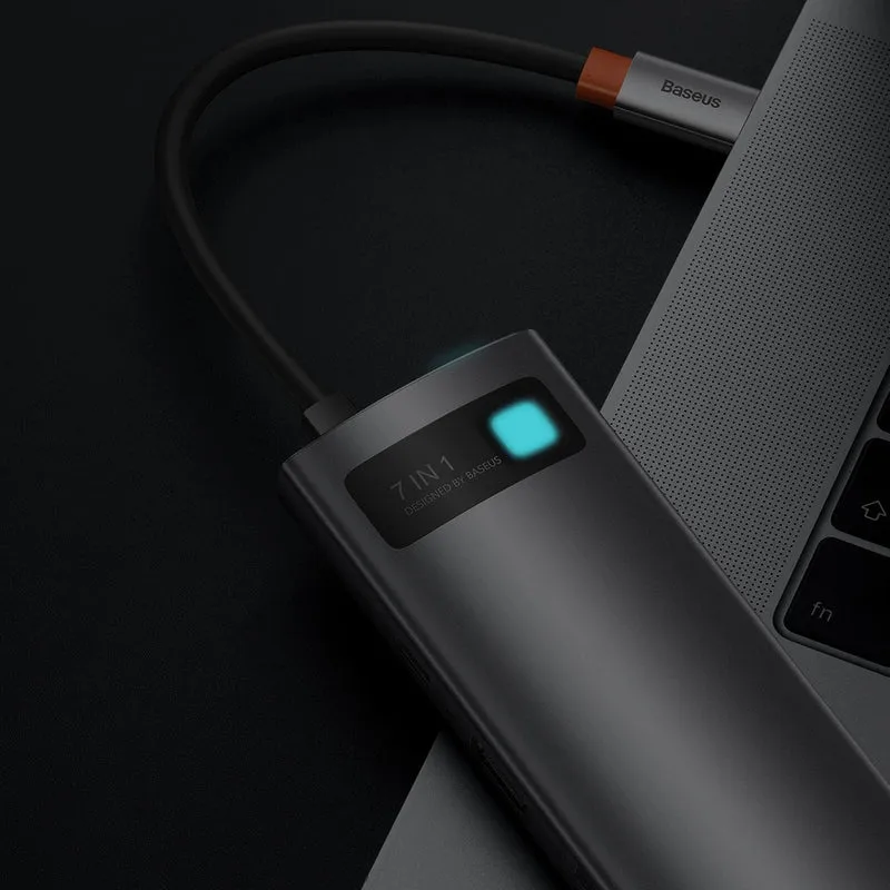 Baseus Metal Gleam Series 7-Port Hub Type-C To Type C + HDMI + 2xUSB 3.0 + PD + SD/TF (Grey) (WKWG020113)