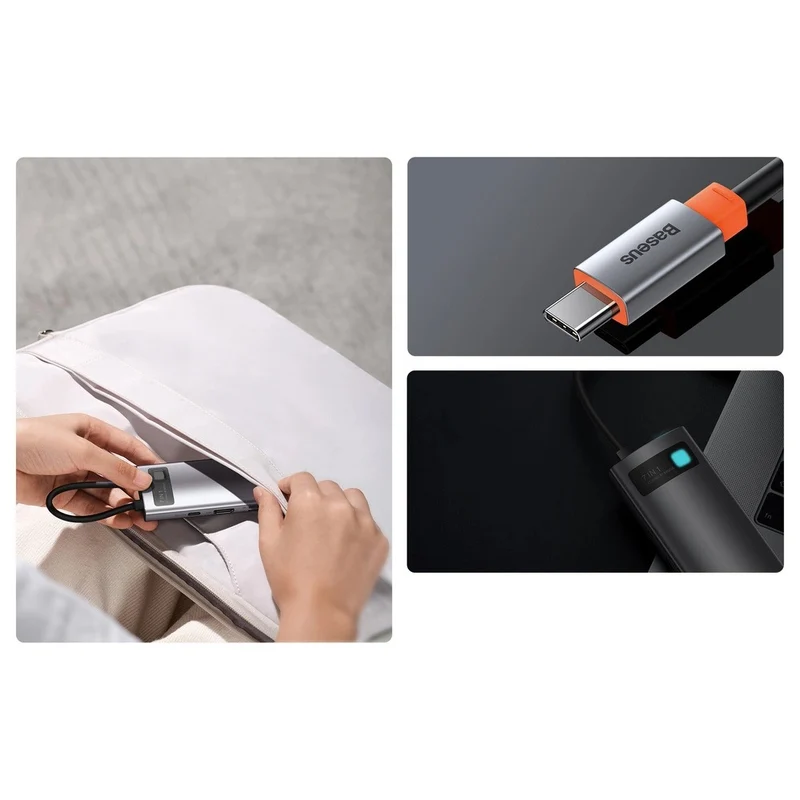 Baseus Metal Gleam Series 7-Port Hub Type-C To Type C + HDMI + 2xUSB 3.0 + PD + SD/TF (Grey) (WKWG020113)