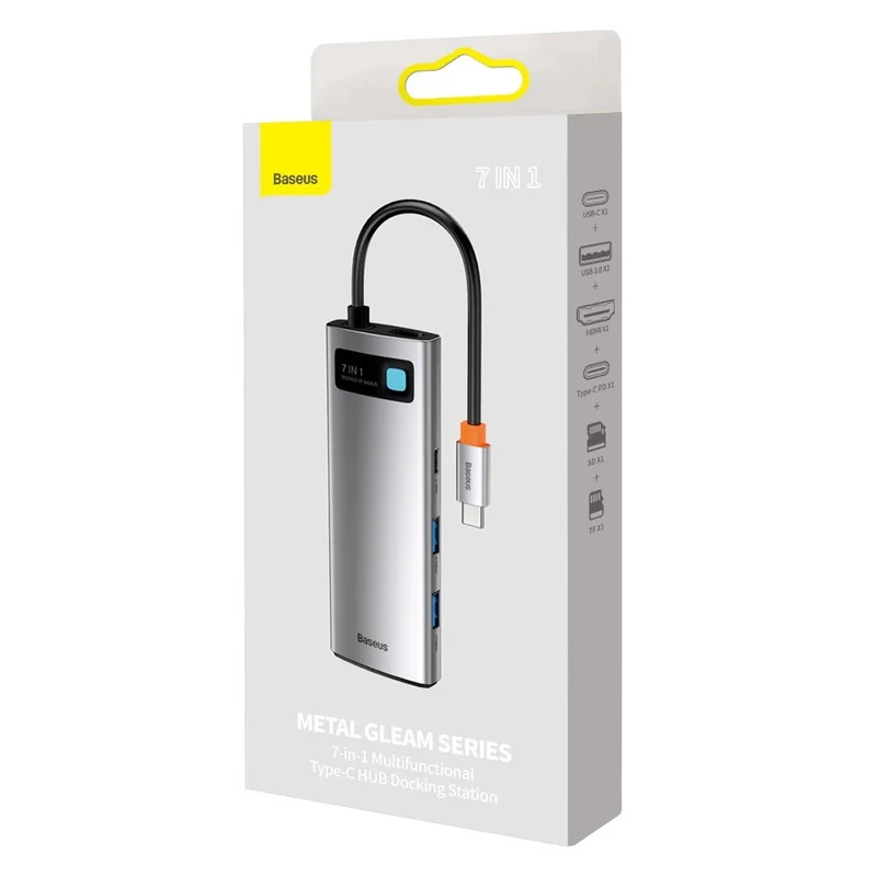 Baseus Metal Gleam Series 7-Port Hub Type-C To Type C + HDMI + 2xUSB 3.0 + PD + SD/TF (Grey) (WKWG020113)