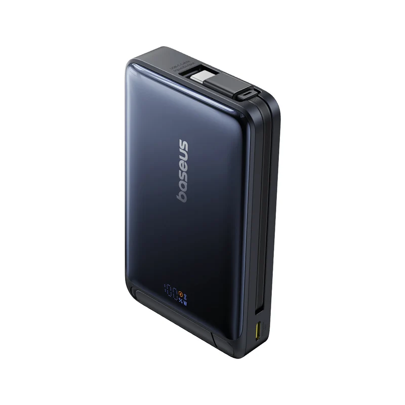 Baseus Nomos Qi2 Magnetic Power Bank 10000mAh 45W with Built-in USB-C Cable & Kickstand (Black) (P10078800123-00)
