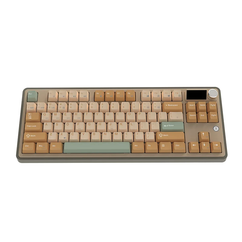 Ajazz AK870 RGB Tri-Mode 87-Keys TKL Gasket-mounted Hot Swappable Mechanical Keyboard with 1.14" TFT Display Screen & Knob (Yellow/White/Green) (Jasmine Switch)