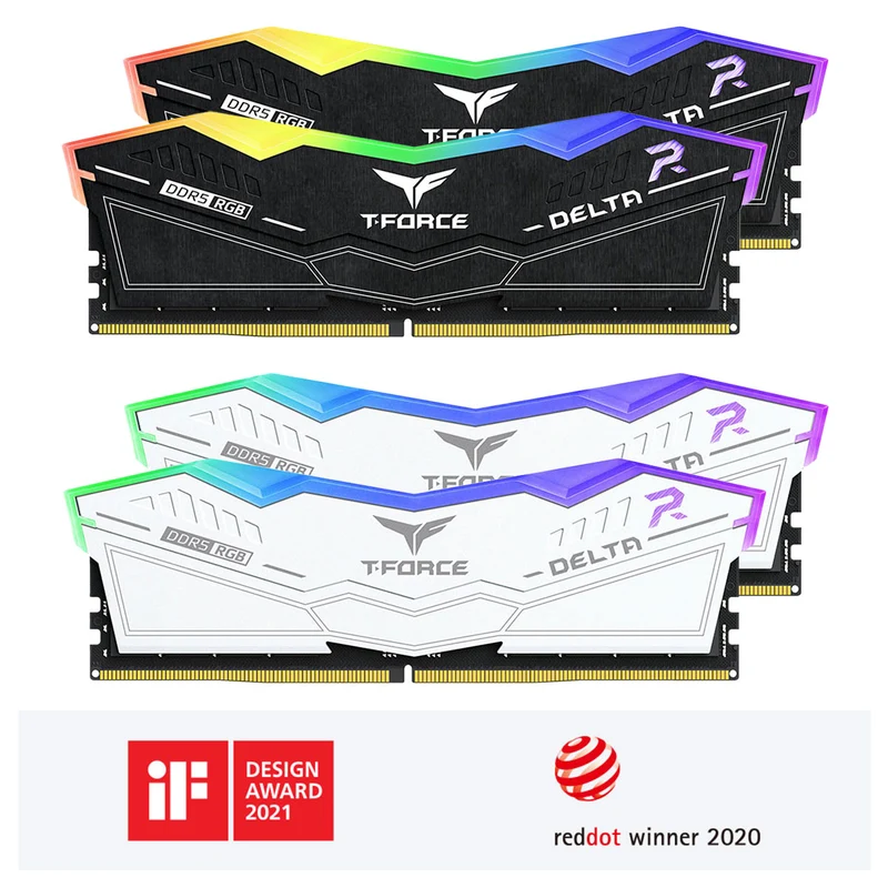 TeamGroup T-Force Delta RGB DDR5 32GB (2x16GB) 6000MHz CL38-46-46-76 1.25V Gaming Desktop Memory (Black, White) (FF3D532G6000HC38GDC01, FF4D532G6000HC38GDC01)