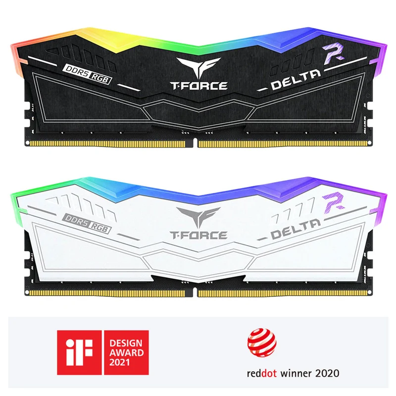 TeamGroup T-Force Delta RGB DDR5 16GB (1x16GB) 6000MHz CL38-46-46-76 1.25V Gaming Desktop Memory (Black, White) (FF3D516G6000HC38G01, FF4D516G6000HC38G01)