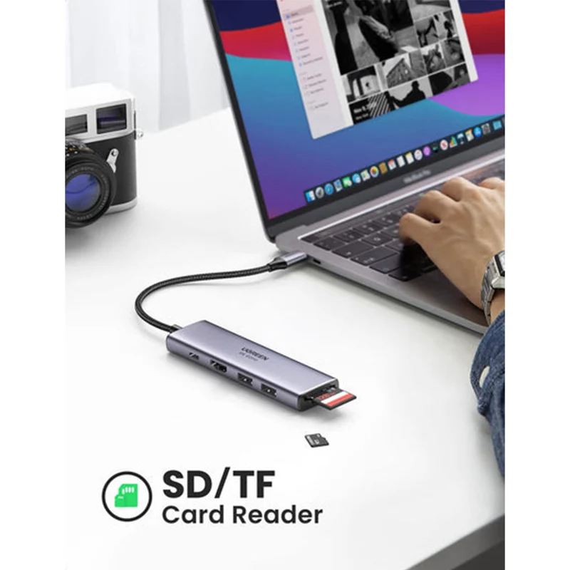Ugreen USB-C to HDMI + 2xUSB 3.0 A + SD/TF + PD Converter (6-in-1) Multifunction Adapter (Gray) (CM511/60384)