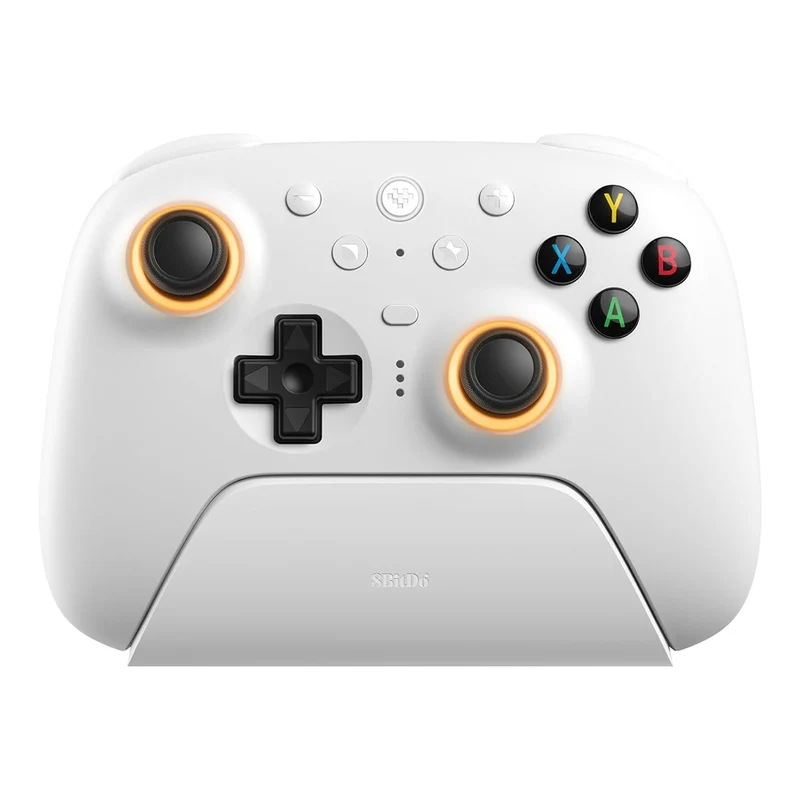 8BitDo Ultimate 2 Wireless Controller with TMR Joysticks, Switchable Hall Effect/Tactile Triggers, RGB Fire Ring, 8Speed Wireless Tech with Charging Dock for Windows/Android (81HE) (Black, White, Purple)