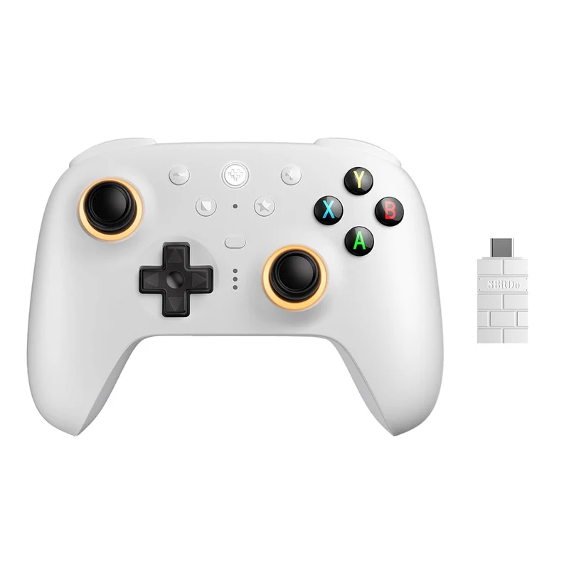 8BitDo Ultimate 2 Wireless Controller with TMR Joysticks, Switchable Hall Effect/Tactile Triggers, RGB Fire Ring, 8Speed Wireless Tech with Charging Dock for Windows/Android (81HE) (Black, White, Purple)