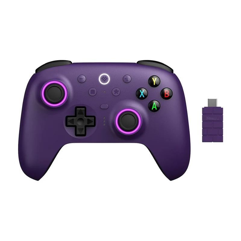 8BitDo Ultimate 2 Wireless Controller with TMR Joysticks, Switchable Hall Effect/Tactile Triggers, RGB Fire Ring, 8Speed Wireless Tech with Charging Dock for Windows/Android (81HE) (Black, White, Purple)