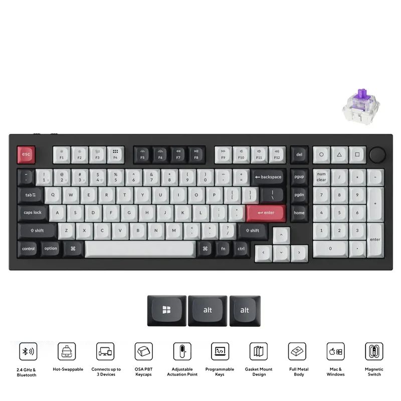 Keychron Q5 HE QMK 96% Fully Assembled Knob RGB Backlight Hot-Swappable Wireless Magnetic Switch Keyboard - Carbon Black (Gateron Double-Rail Magnetic Nebula Switch) (Q5H-M1)