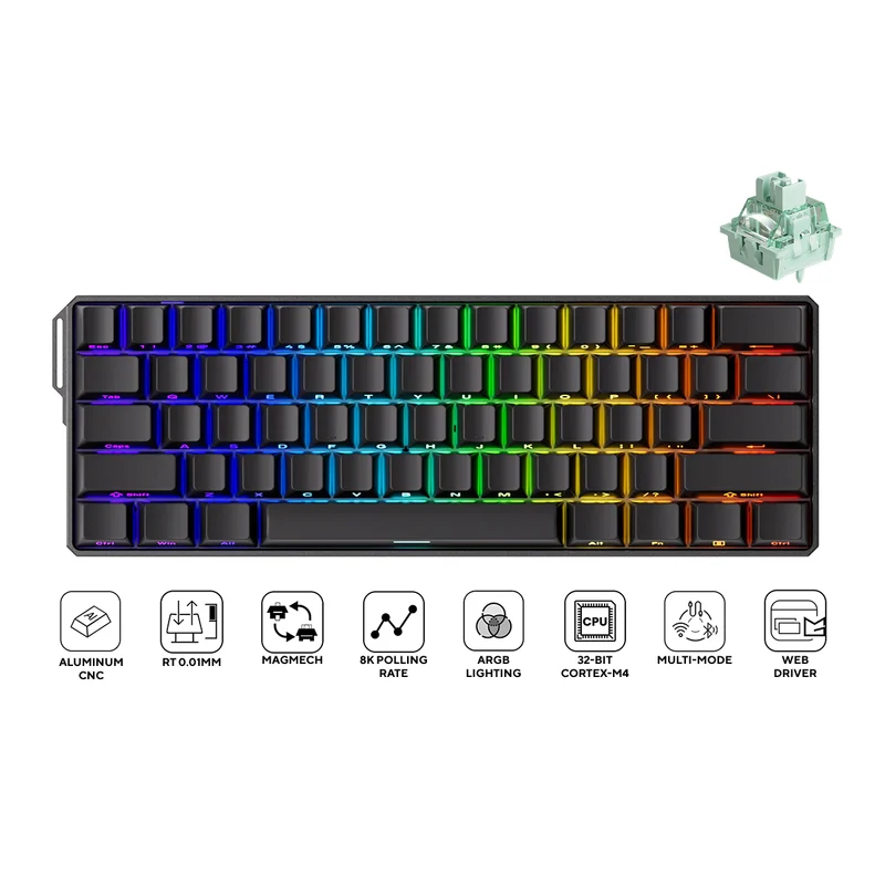 MonsGeek FUN60 Ultra SP Shine-Through Multi-Mode RGB Mechanical Keyboard (Black) (Akko Glare Magnetic Switch)
