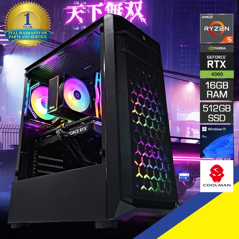 Alpha Harley Black Desktop Gaming PC | AMD Ryzen 5 5500 | 16GB RAM | 512GB SSD | RTX 4060 | Windows 11 Pro