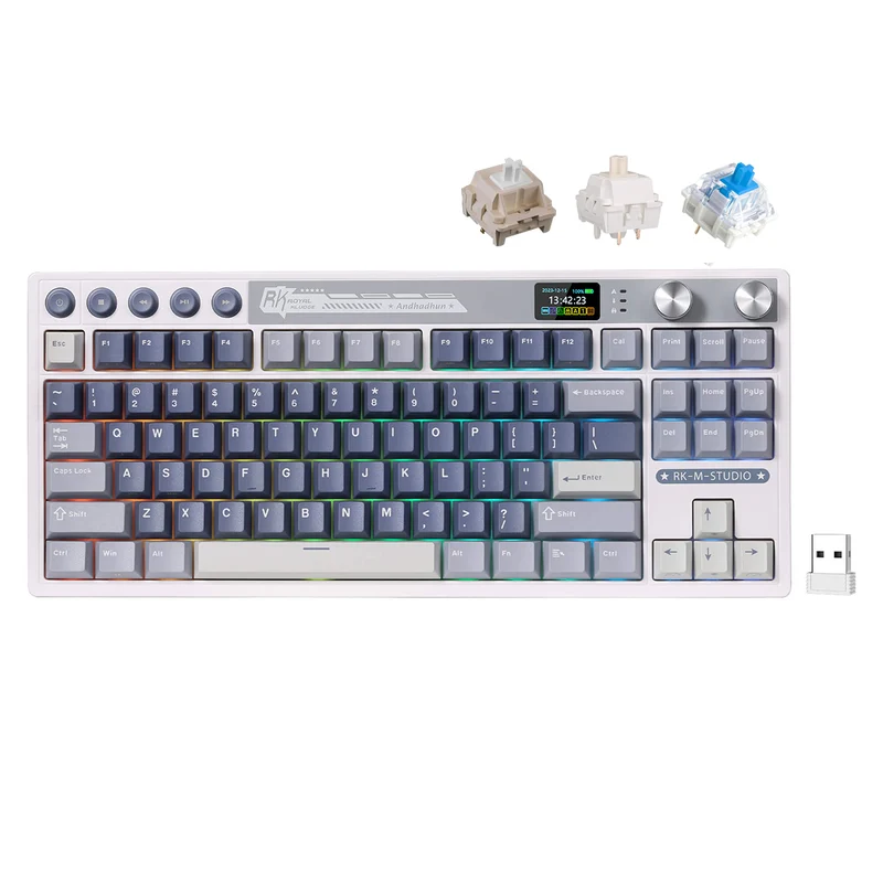Royal Kludge RK M87 Tri-Mode RGB 88 Keys Hot-Swappable Mechanical Keyboard Ocean Blue (Blue Switch, Beige Switch, Cream Switch)