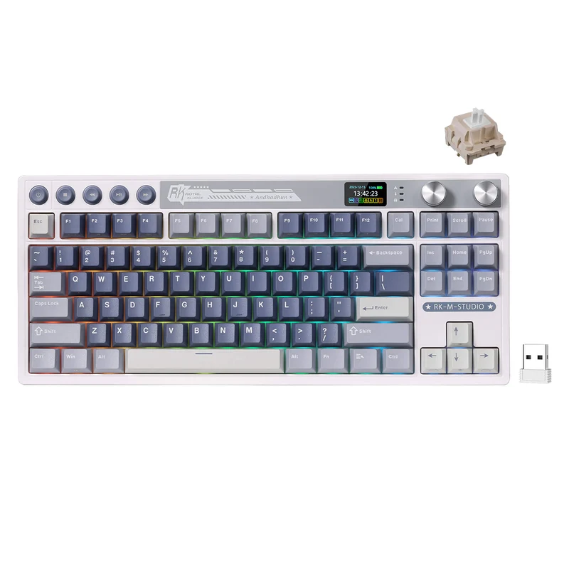 Royal Kludge RK M87 Tri-Mode RGB 88 Keys Hot-Swappable Mechanical Keyboard Ocean Blue (Blue Switch, Beige Switch, Cream Switch)