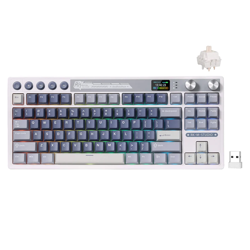 Royal Kludge RK M87 Tri-Mode RGB 88 Keys Hot-Swappable Mechanical Keyboard Ocean Blue (Blue Switch, Beige Switch, Cream Switch)