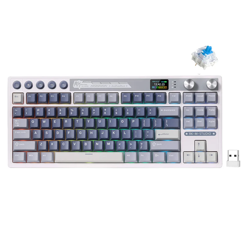 Royal Kludge RK M87 Tri-Mode RGB 88 Keys Hot-Swappable Mechanical Keyboard Ocean Blue (Blue Switch, Beige Switch, Cream Switch)