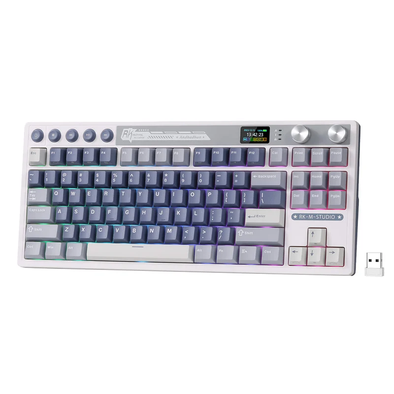 Royal Kludge RK M87 Tri-Mode RGB 88 Keys Hot-Swappable Mechanical Keyboard Ocean Blue (Blue Switch, Beige Switch, Cream Switch)