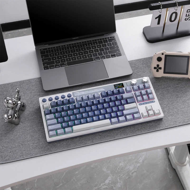 Royal Kludge RK M87 Tri-Mode RGB 88 Keys Hot-Swappable Mechanical Keyboard Ocean Blue (Blue Switch, Beige Switch, Cream Switch)
