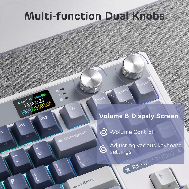 Royal Kludge RK M87 Tri-Mode RGB 88 Keys Hot-Swappable Mechanical Keyboard Ocean Blue (Blue Switch, Beige Switch, Cream Switch)