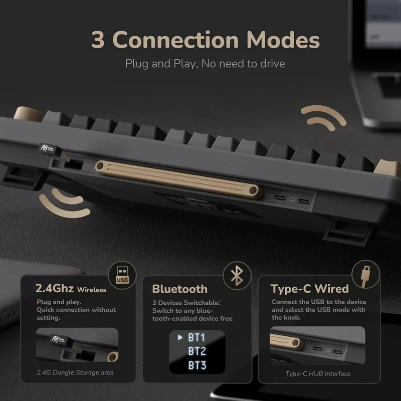 Royal Kludge RK-M75 Tri-Mode RGB 81 Keys Hot-Swappable Mechanical Keyboard Phantom (Blue Switch, Brown Switch, K Silver Switch, Beige Switch, Cream Switch)