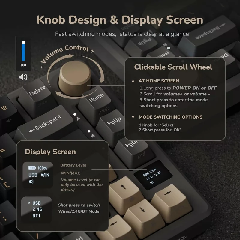 Royal Kludge RK-M75 Tri-Mode RGB 81 Keys Hot-Swappable Mechanical Keyboard Phantom (Blue Switch, Brown Switch, K Silver Switch, Beige Switch, Cream Switch)