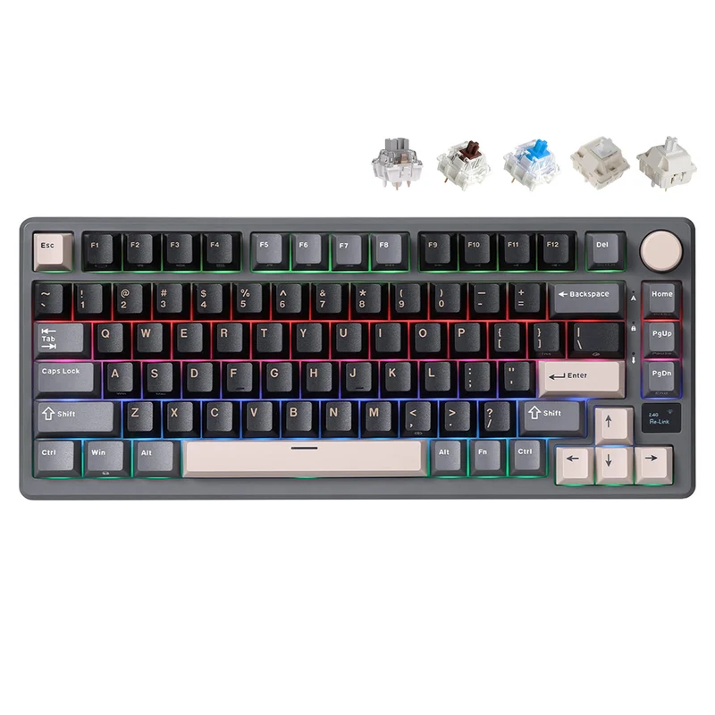 Royal Kludge RK-M75 Tri-Mode RGB 81 Keys Hot-Swappable Mechanical Keyboard Phantom (Blue Switch, Brown Switch, K Silver Switch, Beige Switch, Cream Switch)