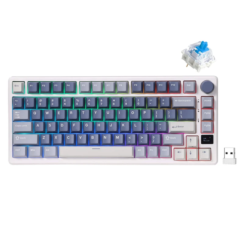 Royal Kludge RK-M75 Tri-Mode RGB 81 Keys Hot-Swappable Mechanical Keyboard Ocean Blue (Blue Switch, Brown Switch, K Silver Switch, Cream Switch, Beige Switch)