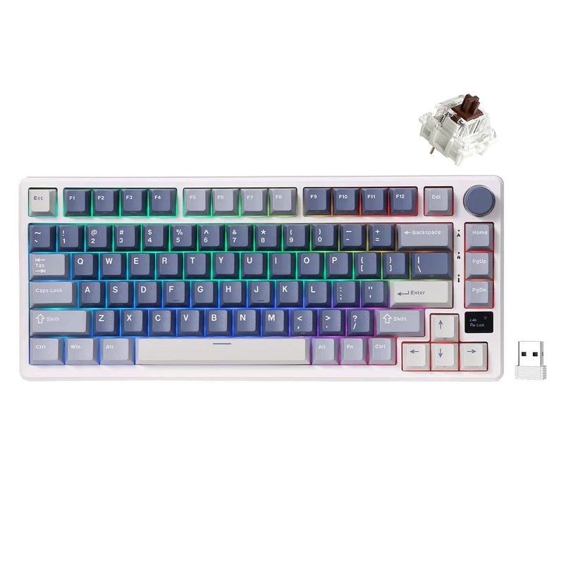 Royal Kludge RK-M75 Tri-Mode RGB 81 Keys Hot-Swappable Mechanical Keyboard Ocean Blue (Blue Switch, Brown Switch, K Silver Switch, Cream Switch, Beige Switch)