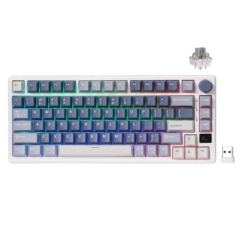 Royal Kludge RK-M75 Tri-Mode RGB 81 Keys Hot-Swappable Mechanical Keyboard Ocean Blue (Blue Switch, Brown Switch, K Silver Switch, Cream Switch, Beige Switch)