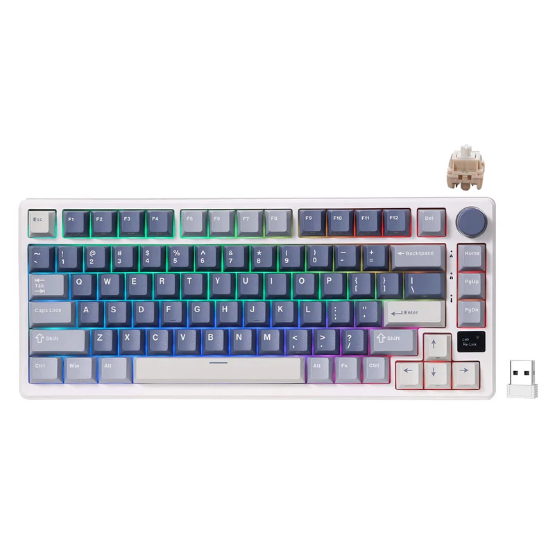 Royal Kludge RK-M75 Tri-Mode RGB 81 Keys Hot-Swappable Mechanical Keyboard Ocean Blue (Blue Switch, Brown Switch, K Silver Switch, Cream Switch, Beige Switch)