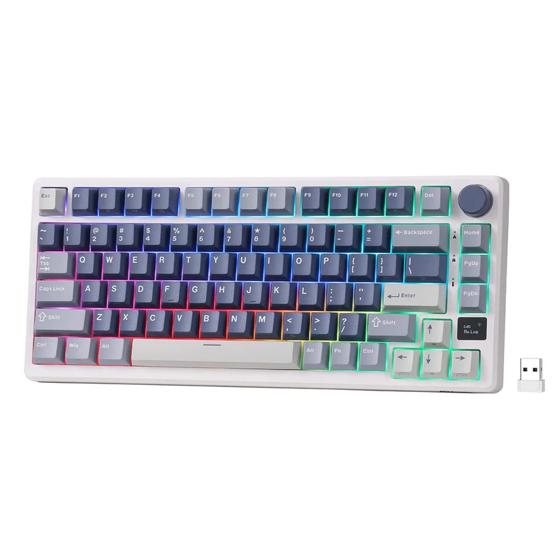 Royal Kludge RK-M75 Tri-Mode RGB 81 Keys Hot-Swappable Mechanical Keyboard Ocean Blue (Blue Switch, Brown Switch, K Silver Switch, Cream Switch, Beige Switch)