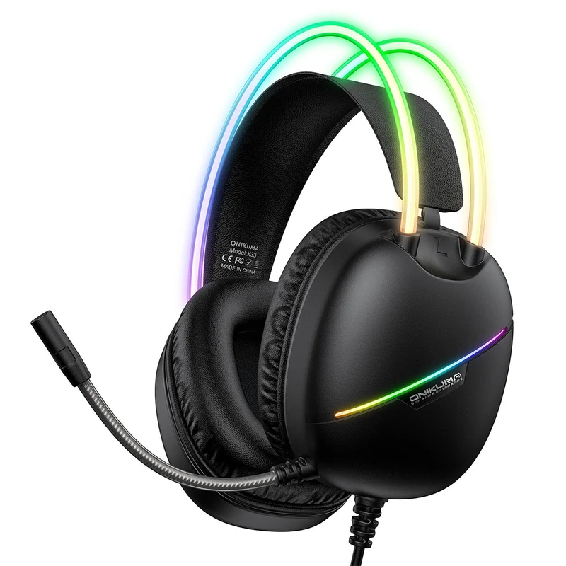 Onikuma X33 RGB Wired Gaming Headset with Noise Cancelling Microphone (Black, Pink)