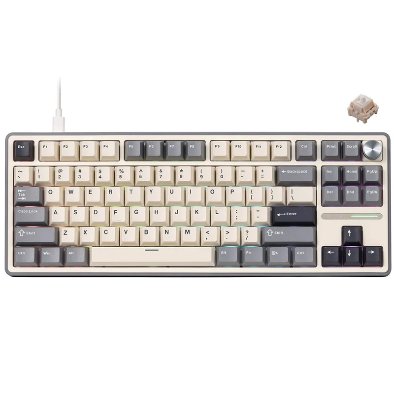 Royal Kludge R87Pro QMK Single-Mode RGB 81 Keys Hot-Swappable Mechanical Keyboard Half Grey (Blue Switch, Creamy Switch, Brown Switch)