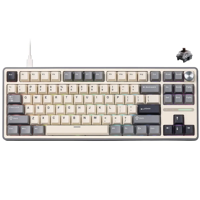 Royal Kludge R87Pro QMK Single-Mode RGB 81 Keys Hot-Swappable Mechanical Keyboard Half Grey (Blue Switch, Creamy Switch, Brown Switch)