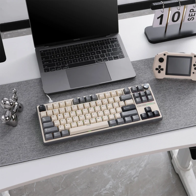 Royal Kludge R87Pro QMK Single-Mode RGB 81 Keys Hot-Swappable Mechanical Keyboard Half Grey (Blue Switch, Creamy Switch, Brown Switch)
