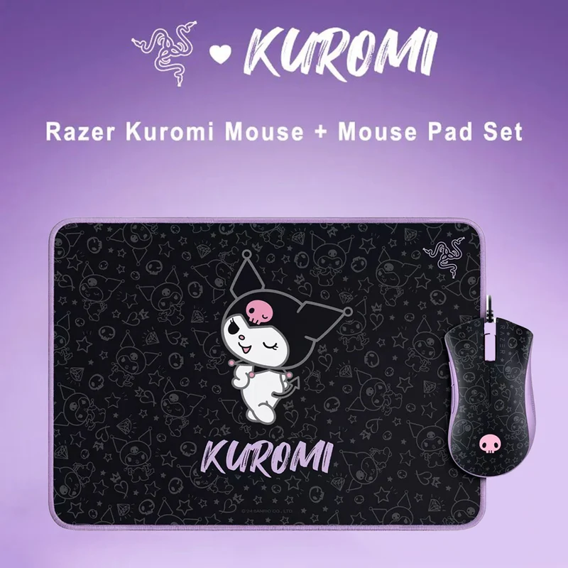 Razer DeathAdder Essential Ergonomic Wired Gaming Mouse + Goliathus Soft Gaming Mouse Mat Bundle (Kuromi Edition)