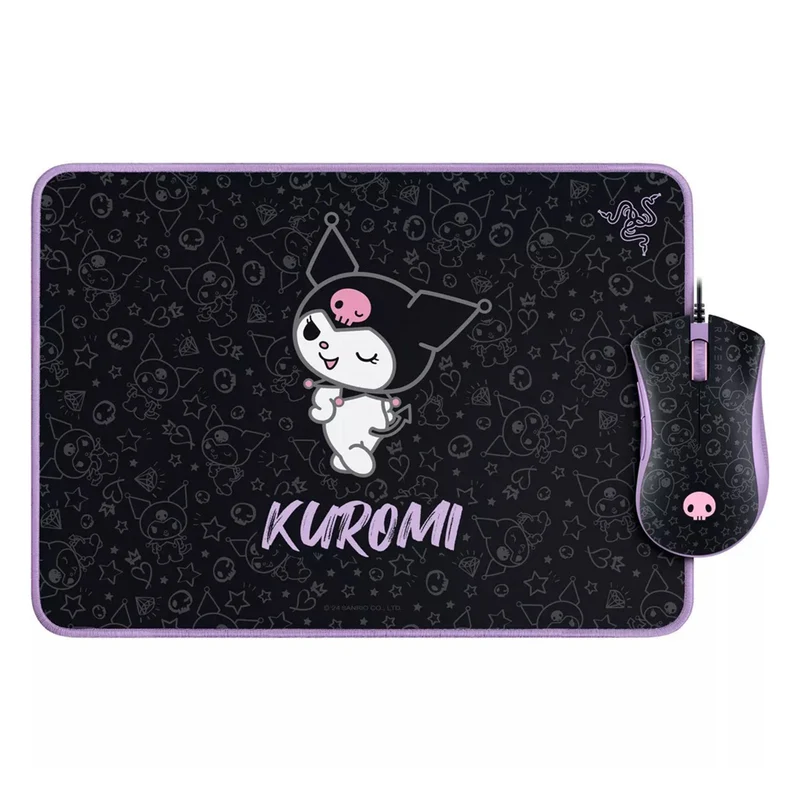 Razer DeathAdder Essential Ergonomic Wired Gaming Mouse + Goliathus Soft Gaming Mouse Mat Bundle (Kuromi Edition)