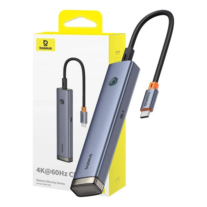 Baseus UltraJoy Series 6-Port Hub Air USB-C to HDMI 4K@60Hz + USB-A 2.0 + USB-C 3.0 + 2xUSB-A 3.0 + USB-C PD (Space Grey) (B00052802811-02)