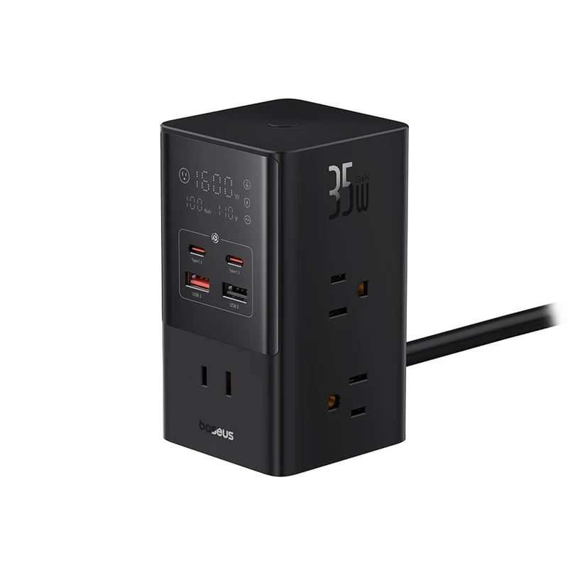 Baseus PowerCombo Tower PowerStrip 6AC+2U+2C 35W with 1.5m Power Cord (Cluster Black) (E00023605113-00)