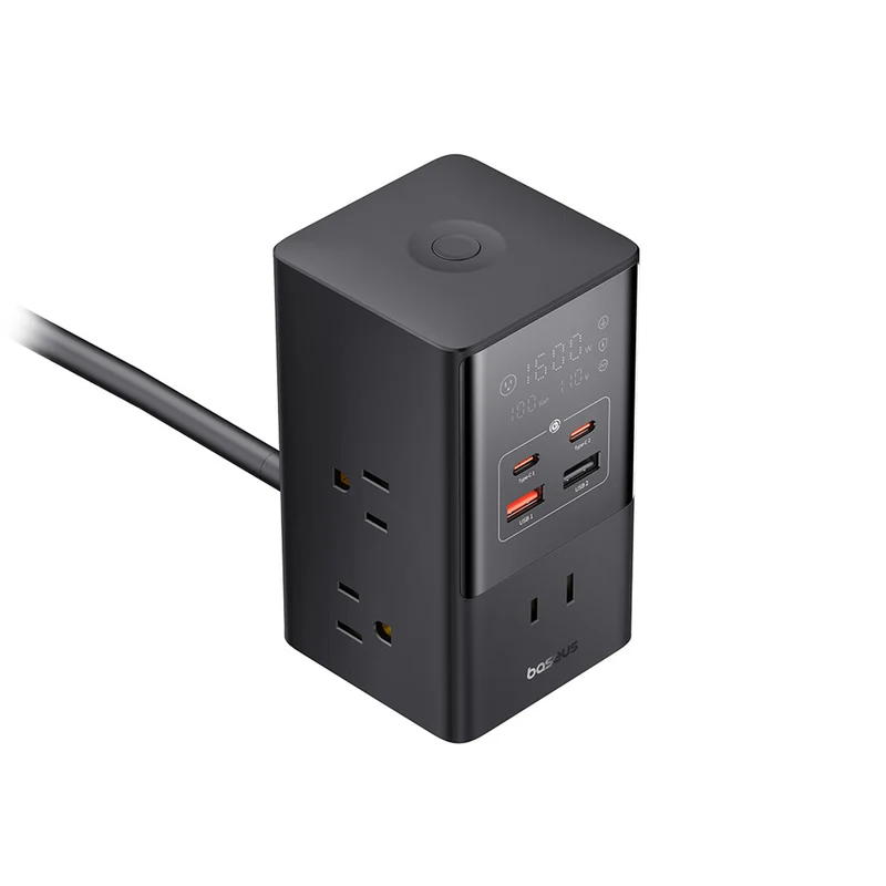 Baseus PowerCombo Tower PowerStrip 6AC+2U+2C 35W with 1.5m Power Cord (Cluster Black) (E00023605113-00)