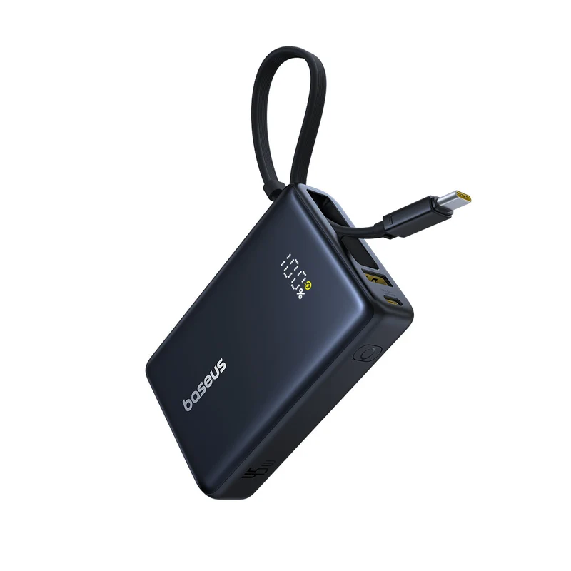 Baseus PicoGo Digital Display Power Bank 10000mAh 45W with Built-in USB-C Cable (Cosmic Black) (P10076803123-00)