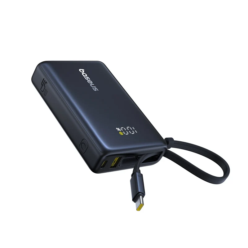 Baseus PicoGo Digital Display Power Bank 10000mAh 45W with Built-in USB-C Cable (Cosmic Black) (P10076803123-00)