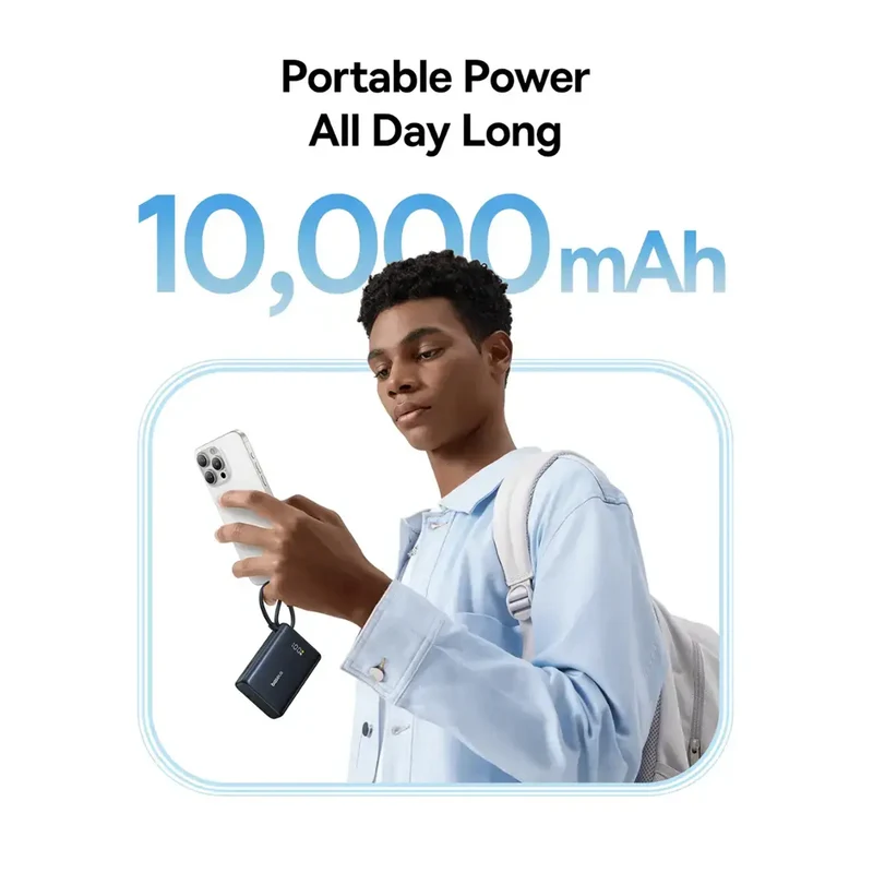 Baseus PicoGo Digital Display Power Bank 10000mAh 45W with Built-in USB-C Cable (Cosmic Black) (P10076803123-00)