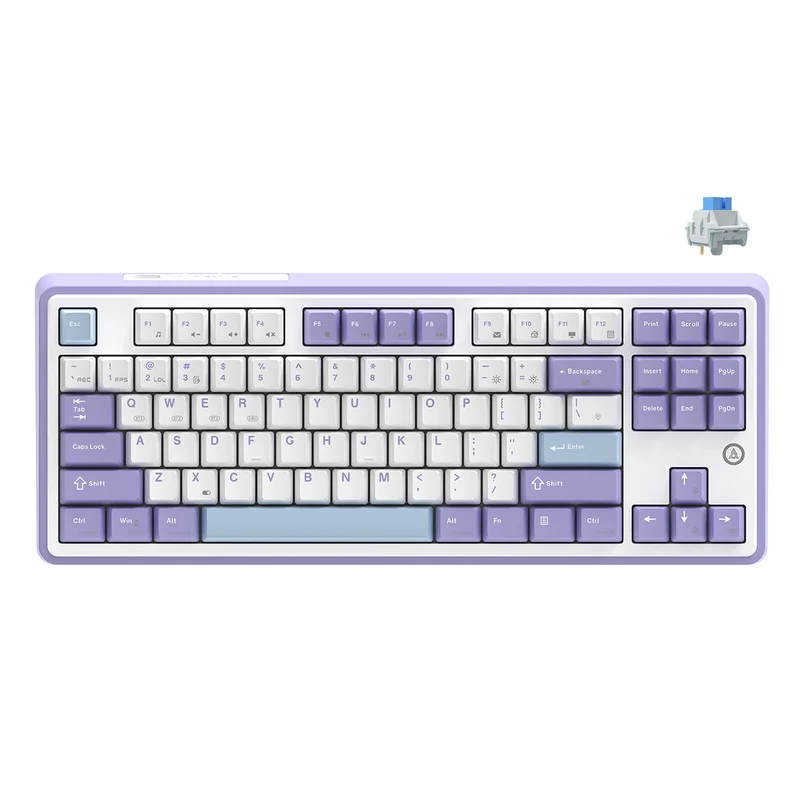 Ajazz AK870 RGB Tri-Mode 87-Keys TKL Gasket-mounted Hot Swappable Mechanical Keyboard (Purple/White/Blue) (Flying Fish Switch, Gift Switch)