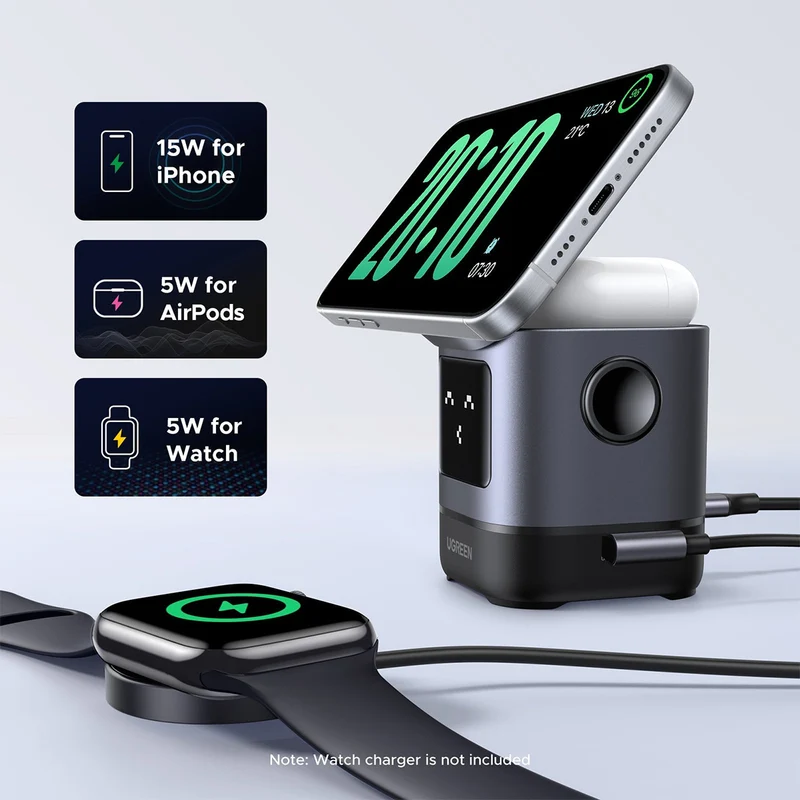 Ugreen Uno Robot 2-in-1 15W Magnetic Wireless Charger for iPhone & AirPods (W709/45775)