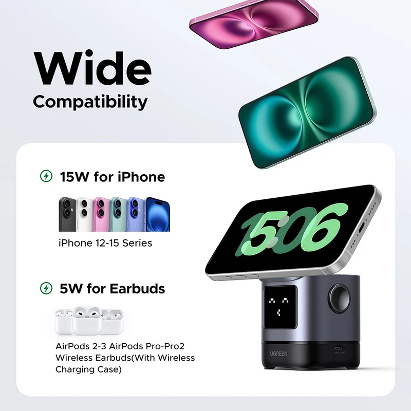 Ugreen Uno Robot 2-in-1 15W Magnetic Wireless Charger for iPhone & AirPods (W709/45775)