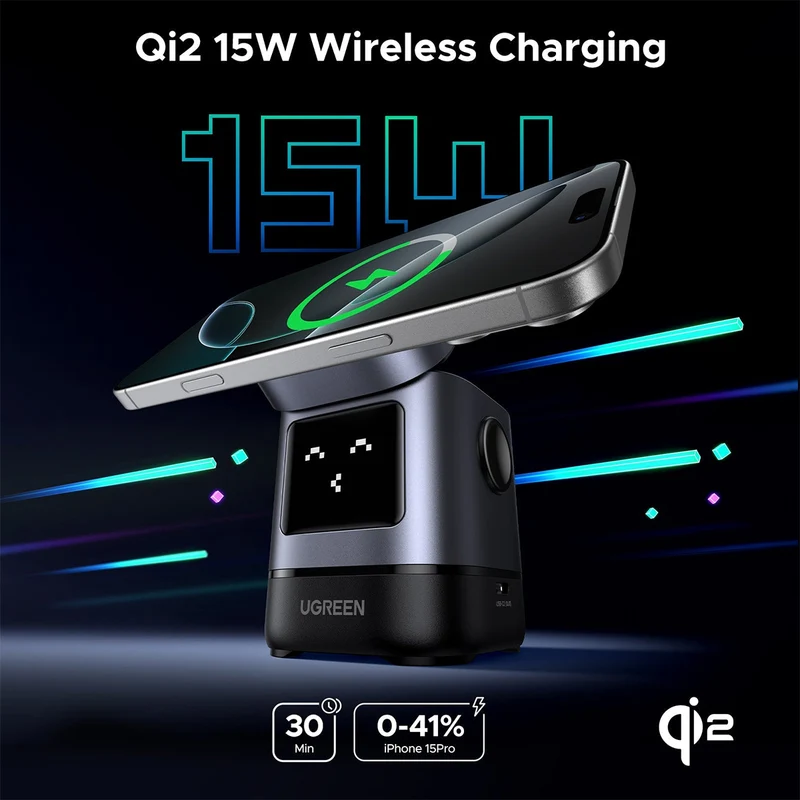 Ugreen Uno Robot 2-in-1 15W Magnetic Wireless Charger for iPhone & AirPods (W709/45775)
