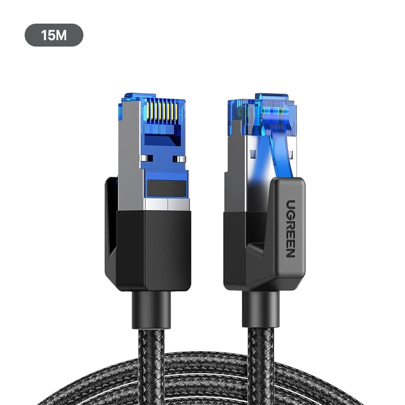 Ugreen Cat8 Pure Copper Round Ethernet Braided Cable - 2m, 3m, 15m (Black) (NW153)