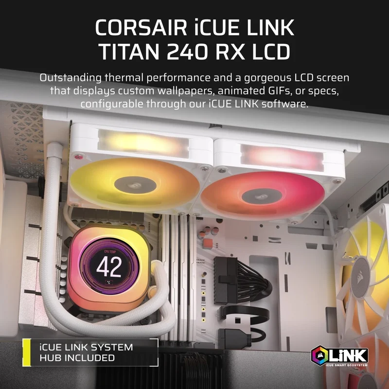 Corsair iCue Link Titan 240 RX LCD Liquid CPU Cooler (White) (CW-9061025-WW)