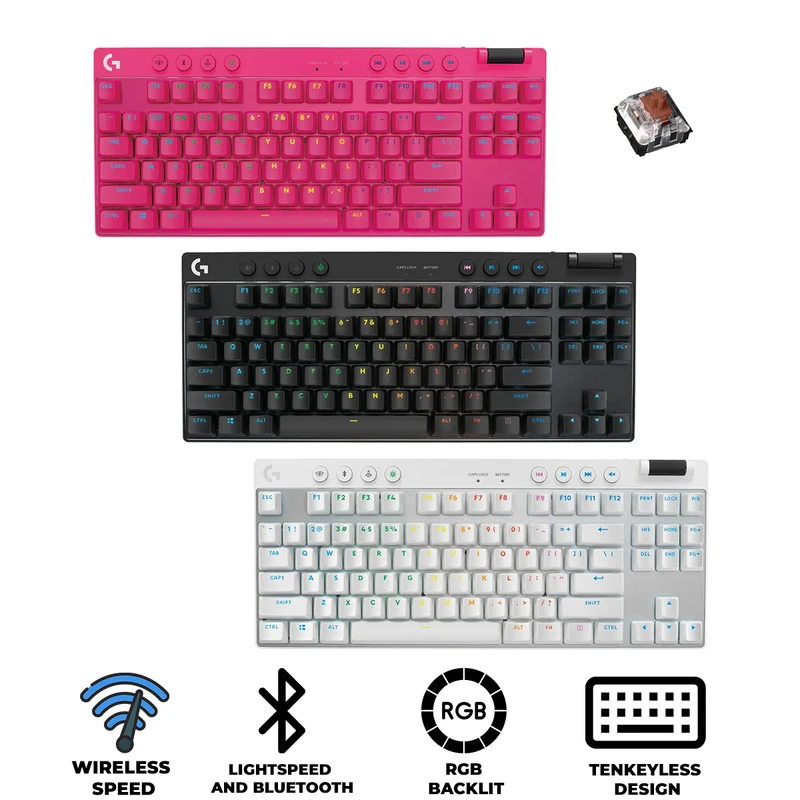 Logitech G Pro X TKL Lightspeed Gaming Keyboard (GX Brown Tactile) (White, Black, Magenta)