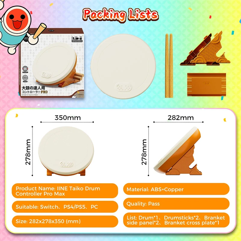 IINE Professional Taiko Drum Controller Pro Max for Nintendo Switch/ PS4/ PS5/ PC (L768)