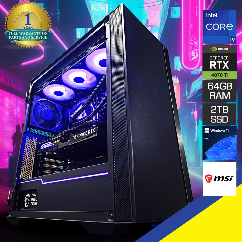 Ultra MPG Quietude 100S Black Desktop Gaming PC | Intel i9 14900 | 64GB RAM | 2TB SSD | RTX 4070 Ti | Windows 11 Pro